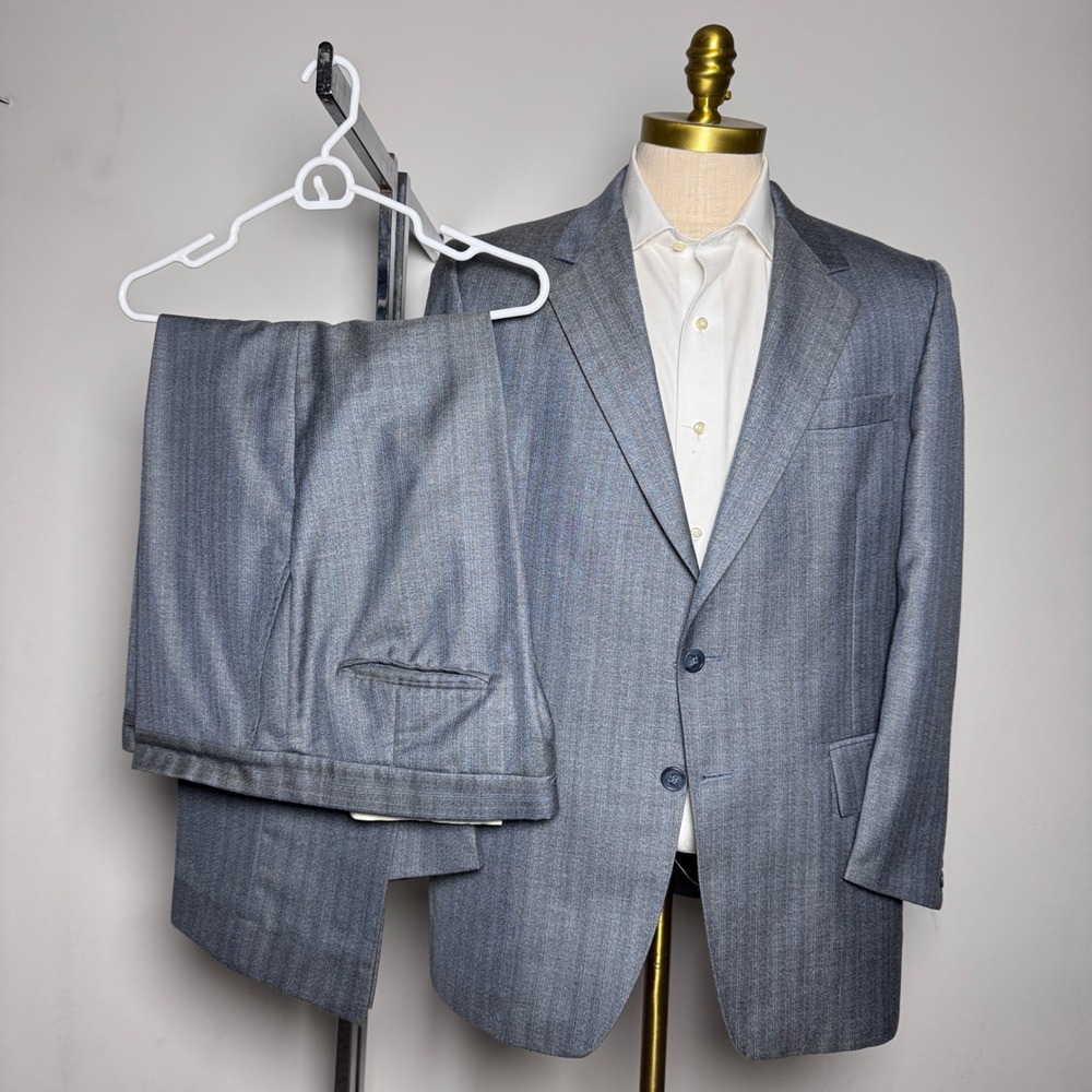 Sewell 2-Piece Suit Mens 40R‎ 38x28 Grey Herringbone Vintage Wool 2-Button